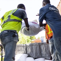 Stock piling food in distribution centers in Haiti