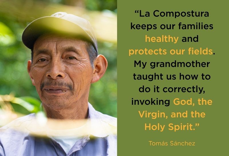 A picture of Tomas from the Lenca community next to a quote about the importance of La Compostura