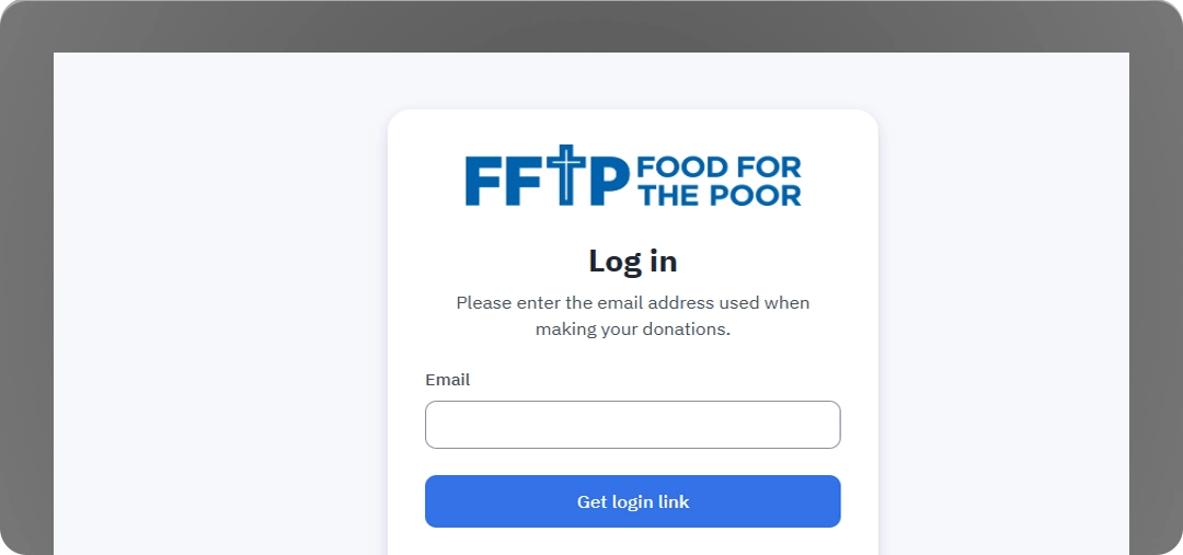 Donor portal login screen