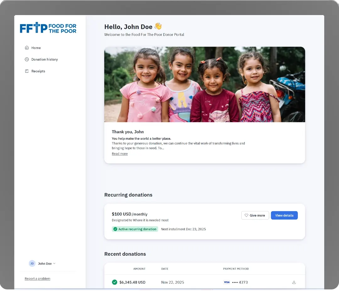 Donor portal welcome page
