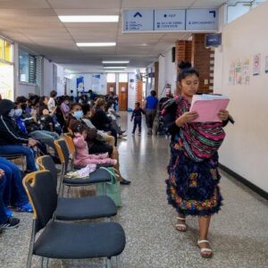Patients and families wait for care at Juan Pablo II Mother and Child Hospital in Guatemala