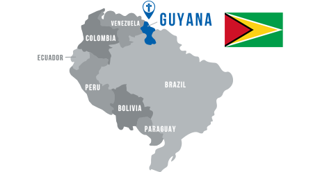 A map of South American with Guyana highlighted.