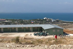 The students at Saint Dominique Montesinos in Ti Tianyen, Haiti, led the donors down the hill from the community center to the new school.