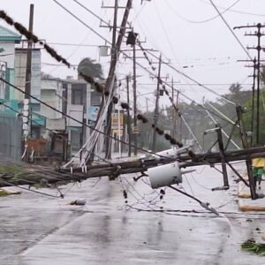 Downed power lines in Jamaica after Hurricane Beryl hit on Wednesday