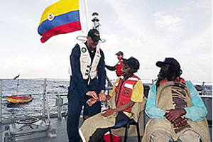 Everton Gregory, 54, and John Sobah, 58, are Jamaican fishermen who were rescued by a Colombian naval ship after drifting at sea for more than 20 days. Photo courtesy: San Andres Hoy.